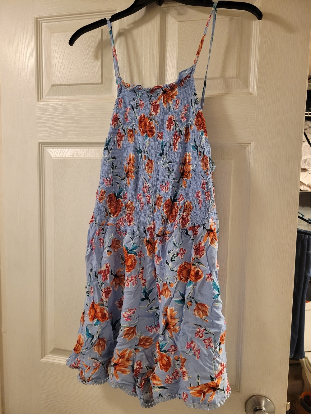 No Boundaries Light Blue Floral Romper with Orange & Red Accents Size Xxl